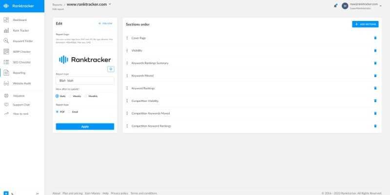 Web Sitesi Raporları: Ranktracker 3.0