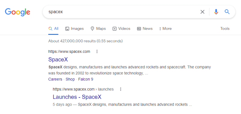 Résultats organiques de SpaceX
