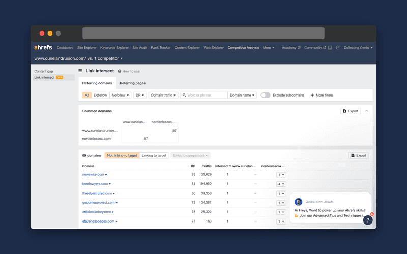 Select competitors for backlinks