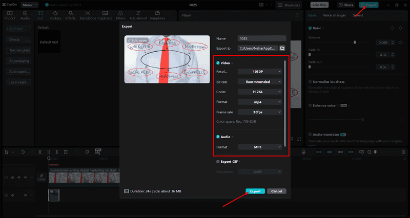 Export and Share