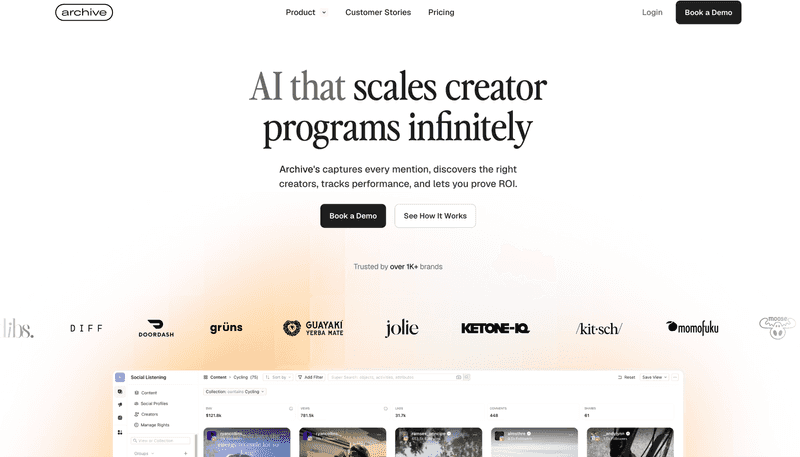 Archive homepage showing the creator program and UGC capture positioning
