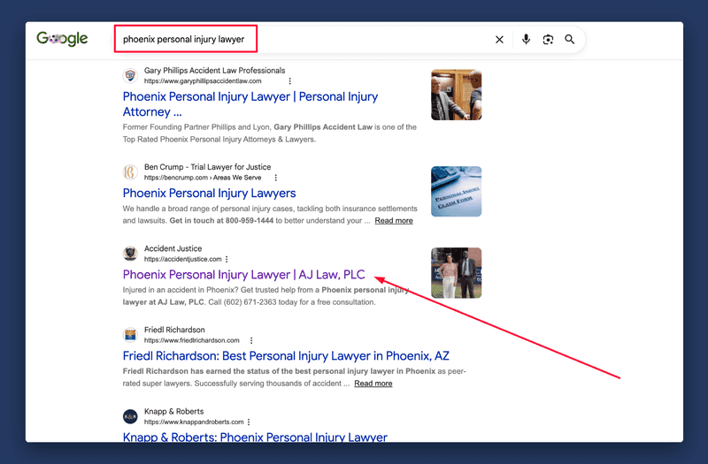 Phoenix personal injury lawyer search query