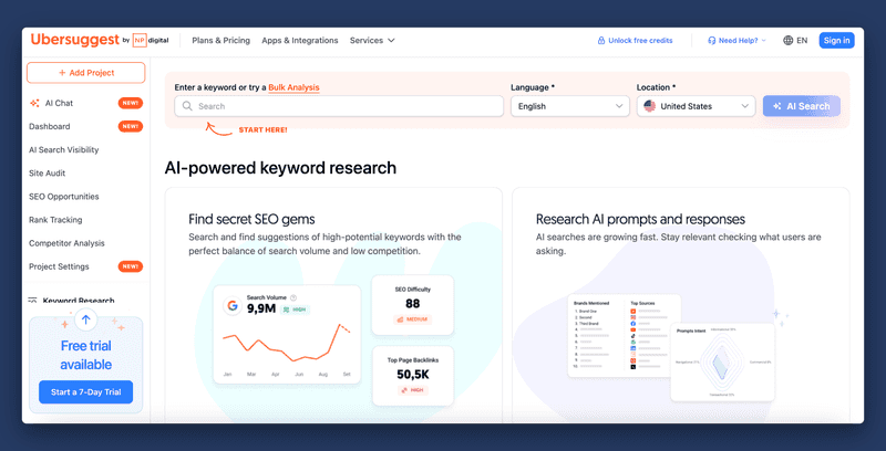 Ubersuggest Semrush alternative