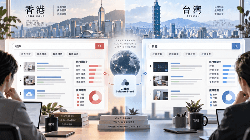 Hong Kong and Taiwan share Traditional Chinese, but local terminology and SERP patterns can still differ enough to justify separate research